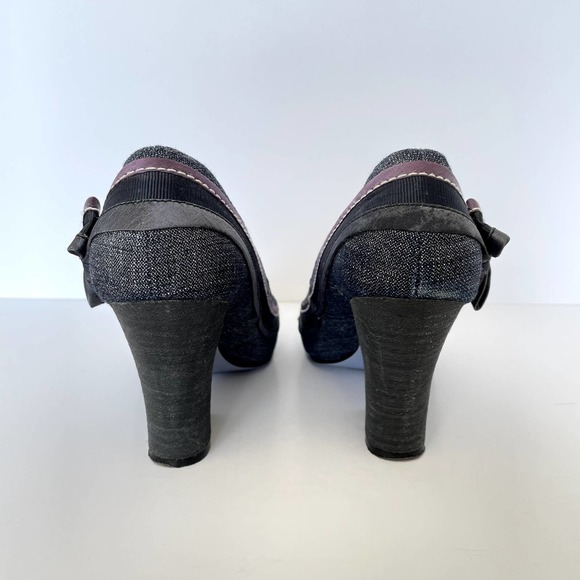 Bobbi Blu | Women's Delicate Blue Denim Pumps Bow Gems Detail Block Heel | sz 8 - Picture 6 of 8